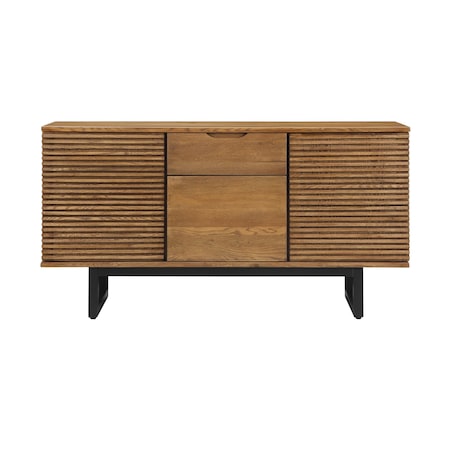 Armen Living Aldo Brown Oak Sideboard Buffet Cabinet in Brown Oak Wood with Black Metal Legs LCAOBUROAK